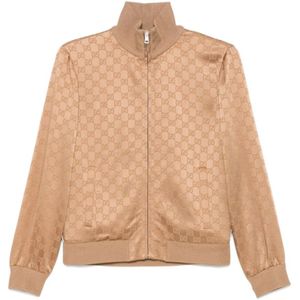 Gucci Bruin Damier Jacquard Rits Sweater , Brown , Dames , Maat: M