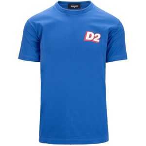 Dsquared2, Heren, Tops, Blauw, Maat: M Katoen,