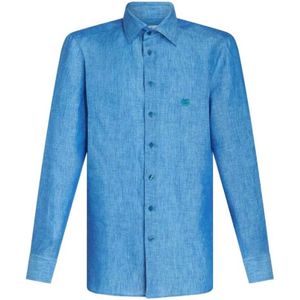 Etro, Heren, Overhemden, Blauw, Maat: 2XL Linnen,