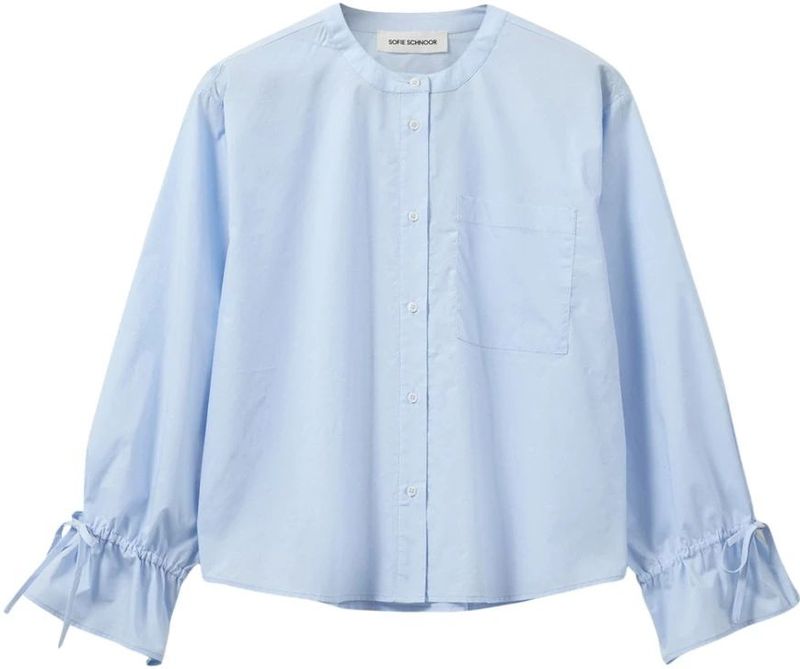 Sofie Schnoor - Blouse - Lichtblauw - Mao-kraag - Katoen