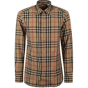 Burberry, Heren, Overhemden, Beige, Maat: M Katoen,