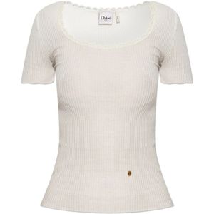 Chloé, Dames, Blouses & Shirts, Wit, Maat: M/L Katoen,