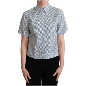 Dolce & Gabbana - Polo Top - Wit - Katoen - Blauwe Polka Dot