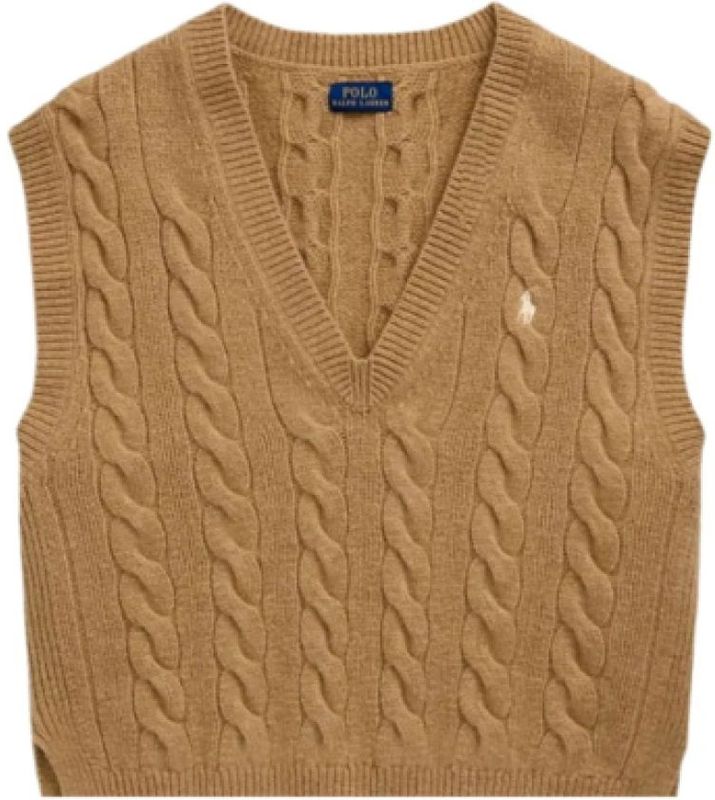 Polo Ralph Lauren - Mouwloze Trui - Kastanje - V-hals - Wol en Kasjmier