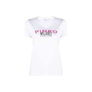 Pinko Logo Print Witte T-shirts en Polos , White , Dames , Maat: S