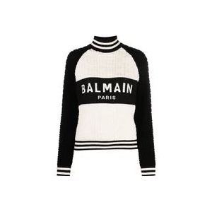 Balmain Luxe Monogram Jacquard Logo Sweatshirt , Beige , Dames , Maat: XS