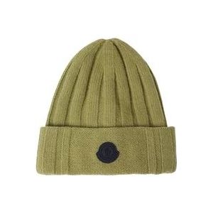 Moncler Logo Patch Wollen Beanie Muts , Green , unisex , Maat: ONE Size