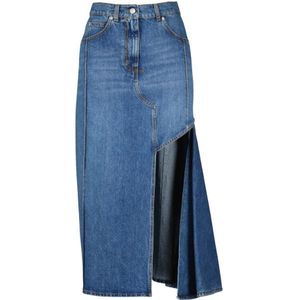 Alexander McQueen - Denim Rok - Blauw - Midi-lengte - Knoop- en Ritssluiting