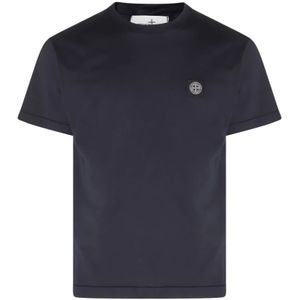 Stone Island - Katoenen T-shirt - Blauw - Met Logopatch