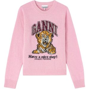 Ganni, Dames, Truien, Roze, Maat: M Wol,