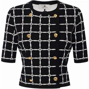 Elisabetta Franchi, Dames, Truien, Zwart, Maat: XL Viscose,