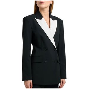 HUGO - Azuna - Blazer - Zwart/Wit - Gevoerde Zoom/Rand, Knoopsluiting, Getailleerd Model