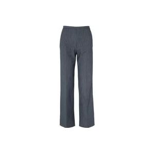 Ganni Stretch Gestreepte Broek met Middelhoge Taille , Gray , Dames , Maat: XS