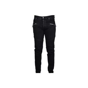 Balmain Zwarte Gewassen Skinny Jeans met Yokes , Black , Heren , Maat: W30