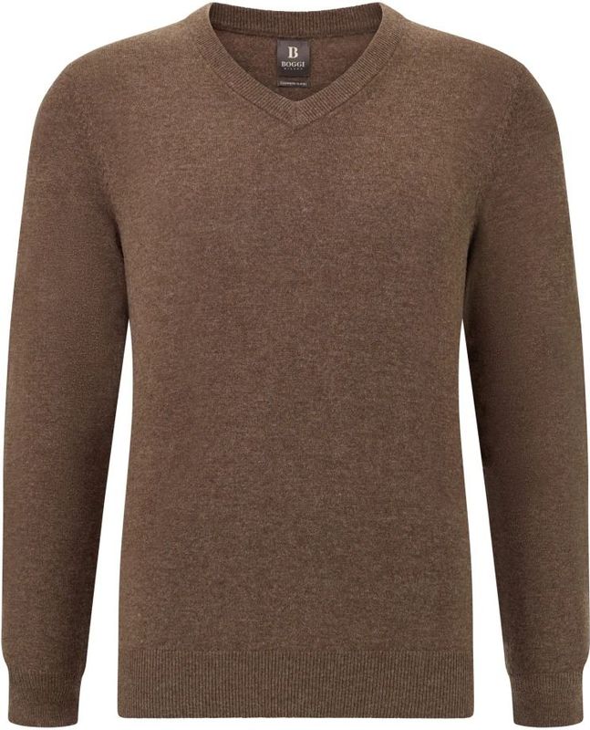 Boggi Milano - Kasjmier Blend V Neck - Trui - Bruin - Lange Mouwen