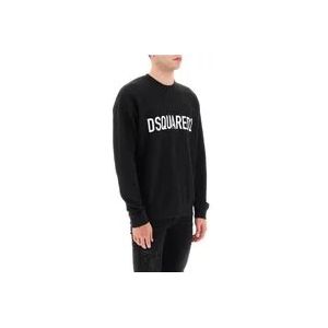 Dsquared2 Sweatshirt met logo print en V-vormig detail , Black , Heren , Maat: L