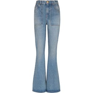 Balmain Hoge taille uitlopende denim jeans , Blue , Dames , Maat: 2XS