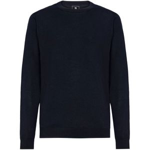 Boggi Milano - Vesten - Blauw - Trui met Ronde Hals - Superfijne Merinowol