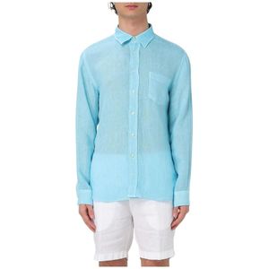 120% Lino, Heren, Overhemden, Blauw, Maat: S Linnen,