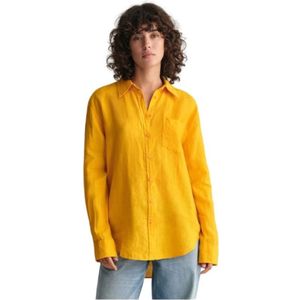 Gant, Dames, Blouses & Shirts, Geel, Maat: 2XL Linnen,