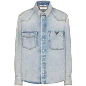 Valentino Garavani, Heren, Overhemden, Blauw, Maat: L Denim,