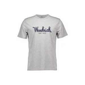 Woolrich Geborduurde Logo T-shirts Lichtgrijs , Gray , Heren , Maat: XL