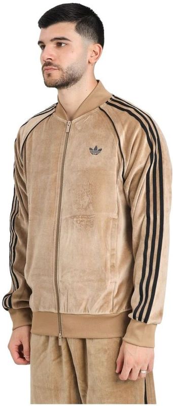 Adidas Originals - Velours Rits Trui - Bruin - Heren - Herfst Winter