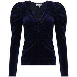 Ganni, Dames, Tops, Blauw, Maat: S Velours,