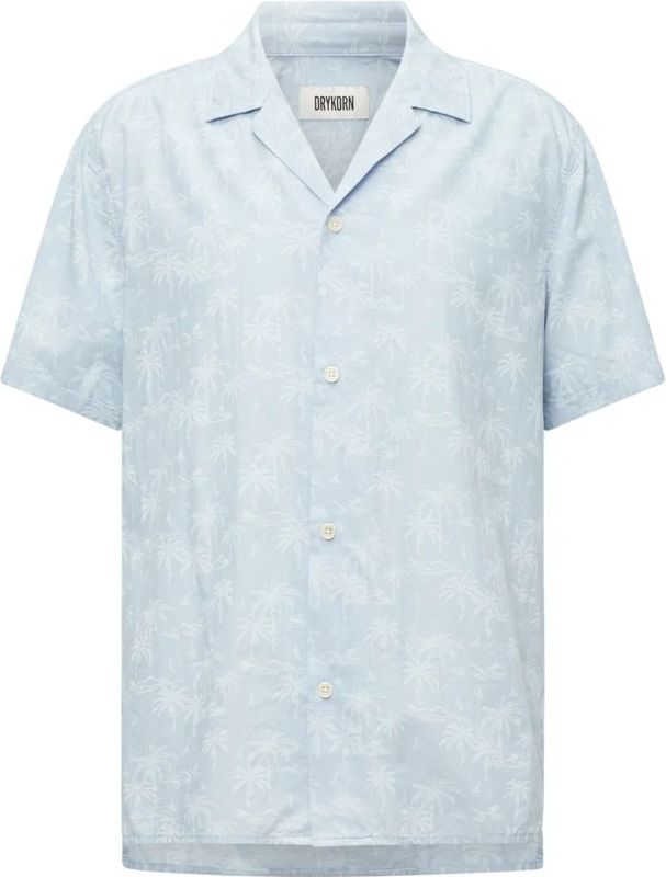 Drykorn - Palmprint - Overhemd - Blauw - Katoen - Korte Mouwen - Cuban Collar