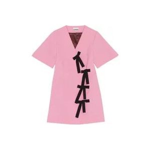 Ganni Asymmetrische Katoenen Mini Jurk , Pink , Dames , Maat: XS
