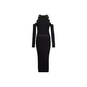 Balmain Midi jurk van gebreide stof , Black , Dames , Maat: 3XL