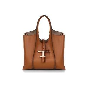 Tod's Timeless logo-plaque tote tas , Brown , Dames , Maat: ONE Size