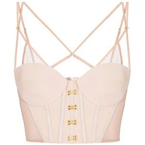 Elisabetta Franchi, Dames, Tops, Beige, Maat: XS Satijn,