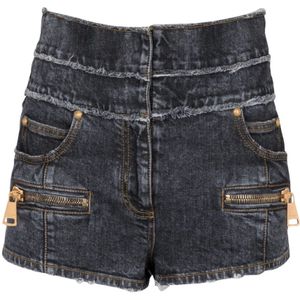 Balmain Hoge taille vervaagde denim mini-shorts , Black , Dames , Maat: M