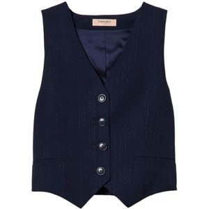 Twinset, Dames, Jassen, Blauw, Maat: S Leer,