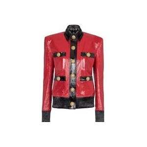 Balmain Two-tone patent leather jacket , Red , Dames , Maat: 2XS