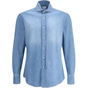 Brunello Cucinelli, Heren, Overhemden, Blauw, Maat: M Denim,