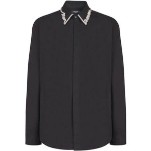 Balmain Popeline overhemd met geborduurde 'Liefdesbrief' kraag , Black , Heren , Maat: S