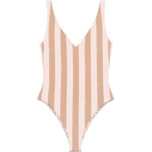 Fendi - Badkleding - Rood - Gestreept Omkeerbaar Badpak met V-hals