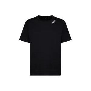 Balmain Zwarte geborduurde T-shirt met contrasterend logo , Black , Heren , Maat: S