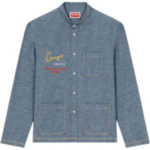 Kenzo, Heren, Overhemden, Blauw, Maat: XL Denim,