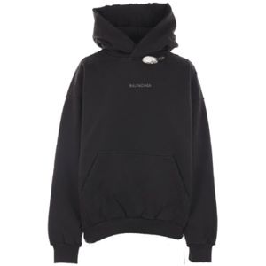 Balenciaga Zwarte Hoodie met Strass Logo , Black , Dames , Maat: XS