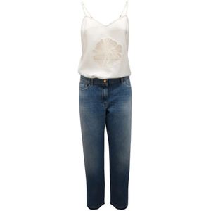 Elisabetta Franchi, Dames, Jumpsuits & Playsuits, Wit, Maat: M Denim,