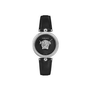 Versace Palazzo Zwarte Leren Band Horloge , Black , Dames , Maat: ONE Size