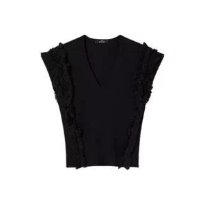 Twinset Zwart Sweater Set met Gerimpelde V-Hals , Black , Dames , Maat: XS
