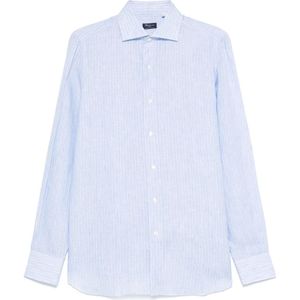 Finamore, Heren, Overhemden, Blauw, Maat: L Linnen,