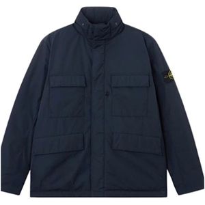 Stone Island, Heren, Jassen, Blauw, Maat: M Leer,