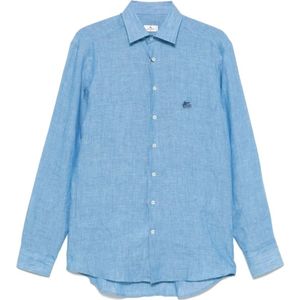 Etro, Heren, Overhemden, Blauw, Maat: L Linnen,