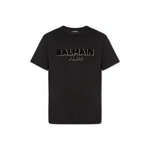 Balmain T-shirt met logo , Black , Heren , Maat: S