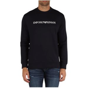 Emporio Armani, Heren, Sweatshirts & Hoodies, Blauw, Maat: 2XL Modal,